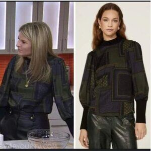 Veronica Beard Top Sparrow Patchwork Long-Sleeve